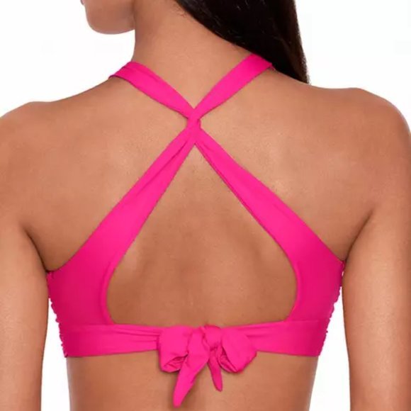 Lauren Ralph Lauren Twisted Cross Back Bikini‎ Swim Top Passionfruit Pink 16 - Picture 6 of 10